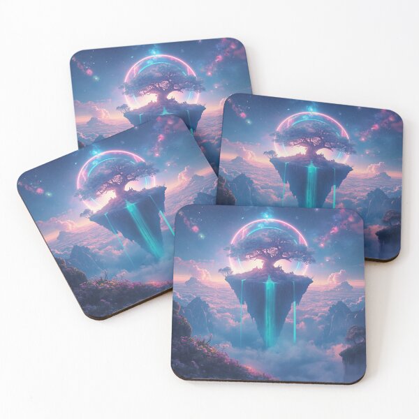 Item preview, Floating Island Fantasy Landscape with Glowing Waterfalls and Celestial Rings designed and sold by Luminous Wilds.