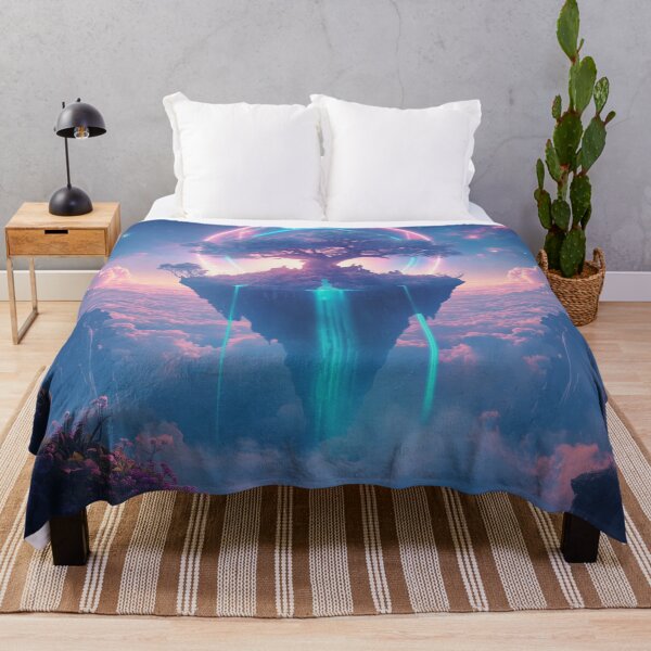 Item preview, Floating Island Fantasy Landscape with Glowing Waterfalls and Celestial Rings designed and sold by Luminous Wilds.