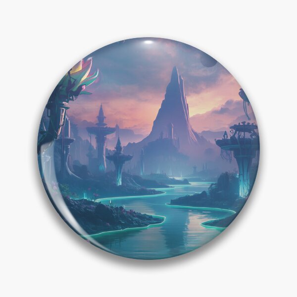 Item preview, Alien Botanical Landscape with Glowing Flowers and Floating Mountain Sky designed and sold by Luminous Wilds.