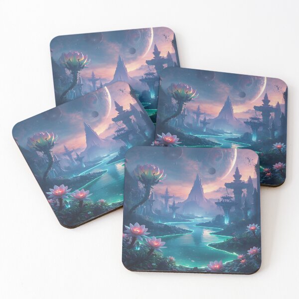 Item preview, Alien Botanical Landscape with Glowing Flowers and Floating Mountain Sky designed and sold by Luminous Wilds.