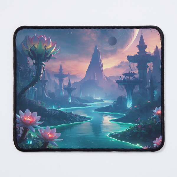 Item preview, Alien Botanical Landscape with Glowing Flowers and Floating Mountain Sky designed and sold by Luminous Wilds.