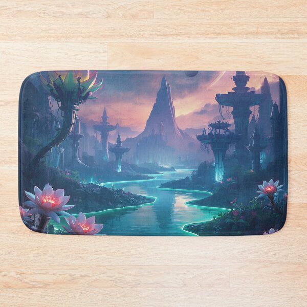 Item preview, Alien Botanical Landscape with Glowing Flowers and Floating Mountain Sky designed and sold by Luminous Wilds.