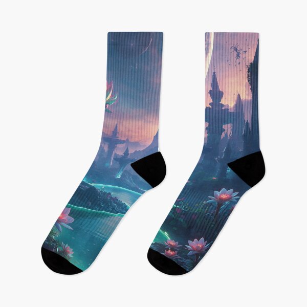 Item preview, Alien Botanical Landscape with Glowing Flowers and Floating Mountain Sky designed and sold by Luminous Wilds.