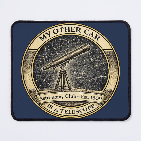 Item preview, My Other Car Is a Telescope Astronomy Club Badge designed and sold by CalmCapy Co.
