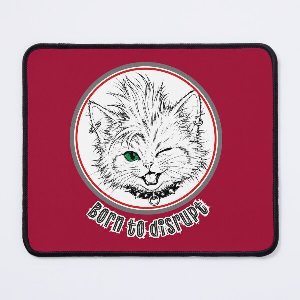 Item preview, Punk rock motive with cat and slogan 'born to disrupt'. designed and sold by Punk Kitten Rebellion Club.