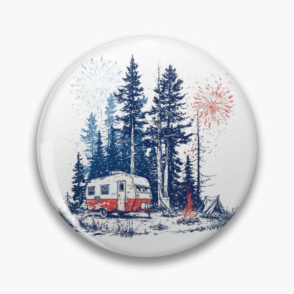 Item preview, Retro American Camping Scene with Fireworks | Patriotic Summer Camper Design designed and sold by DadGenX.