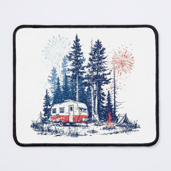 Item preview, Retro American Camping Scene with Fireworks | Patriotic Summer Camper Design designed and sold by DadGenX.