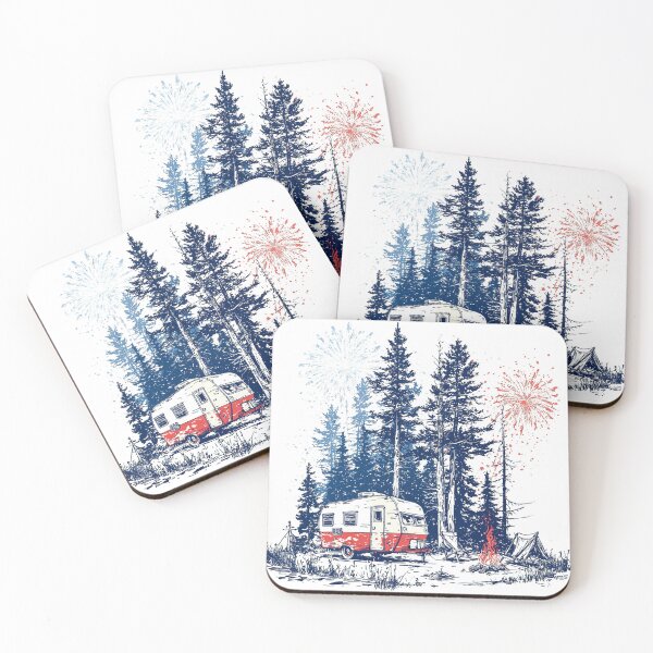 Item preview, Retro American Camping Scene with Fireworks | Patriotic Summer Camper Design designed and sold by DadGenX.