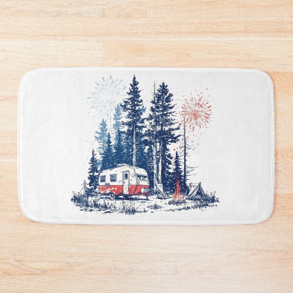 Item preview, Retro American Camping Scene with Fireworks | Patriotic Summer Camper Design designed and sold by DadGenX.