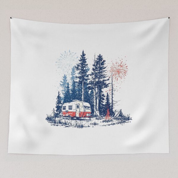 Item preview, Retro American Camping Scene with Fireworks | Patriotic Summer Camper Design designed and sold by DadGenX.
