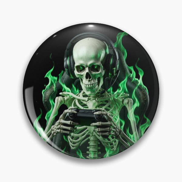 Item preview, Skeleton Gamer in Green Flames | Spooky Gaming Skeleton Art designed and sold by SkeletonMood.