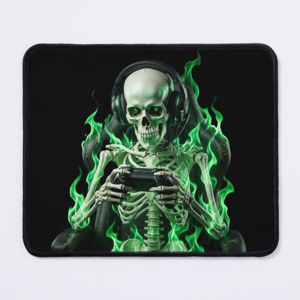 Item preview, Skeleton Gamer in Green Flames | Spooky Gaming Skeleton Art designed and sold by SkeletonMood.
