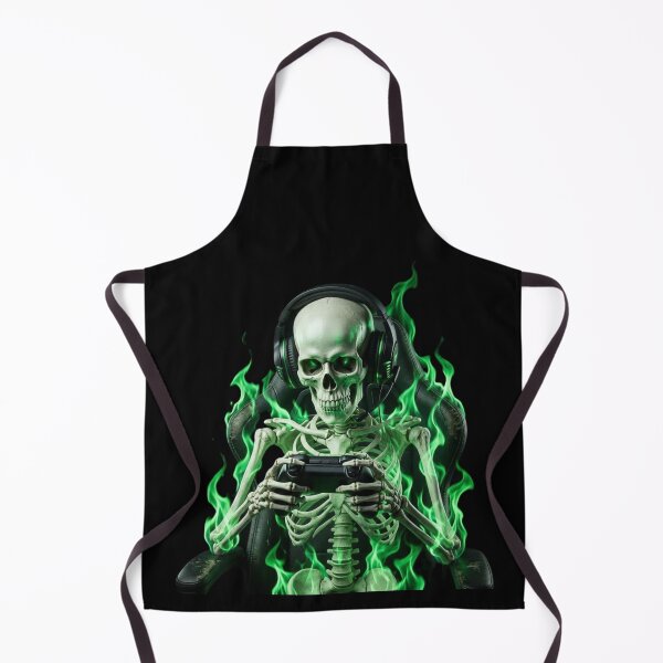 Item preview, Skeleton Gamer in Green Flames | Spooky Gaming Skeleton Art designed and sold by SkeletonMood.
