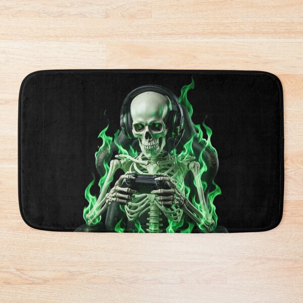 Item preview, Skeleton Gamer in Green Flames | Spooky Gaming Skeleton Art designed and sold by SkeletonMood.