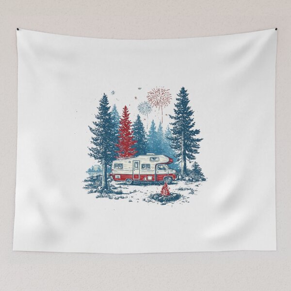 Item preview, Retro RV Camping Under Fireworks | Patriotic American Summer Design designed and sold by DadGenX.
