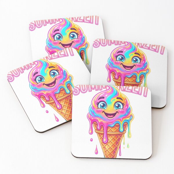 Item preview, Neon Ice Cream Melting Ice Cream with Face & Summertime Lettering designed and sold by NeonTraum.