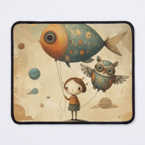 Item preview, Whimsical Cosmic Fish & Owl Art Print | Dreamy Surreal Space Illustration | Vintage Fantasy Aesthetic designed and sold by ethnicdigital.