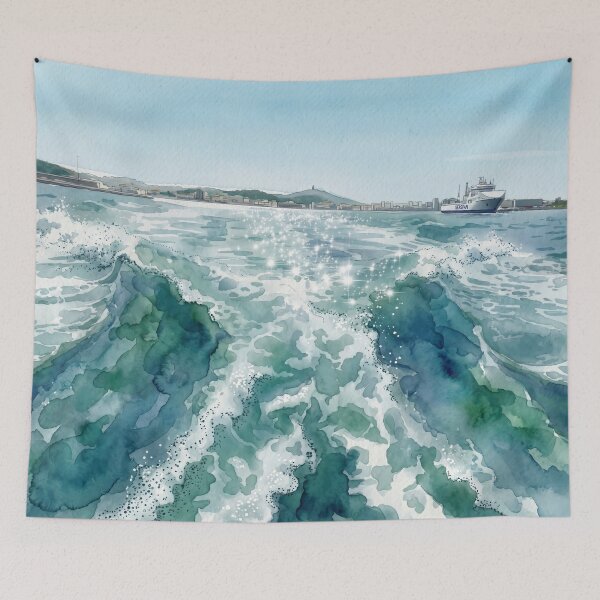 Item preview, SeaPan Ferry Wake in Watercolor Style — Digital Art Transformation from Real Photography designed and sold by M.ALK.Watercolor.