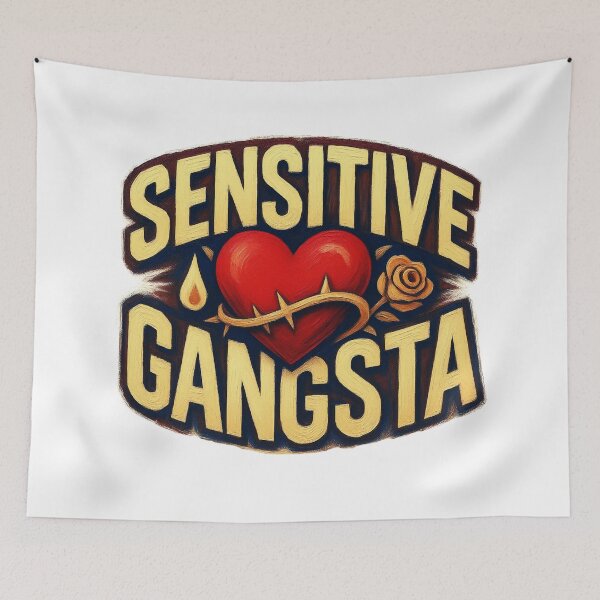 Item preview, Sensitive Gangsta Vintage Tattoo Heart Graphic Design designed and sold by MerchlyMike.
