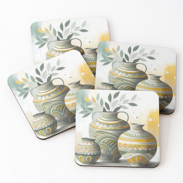 Item preview, Gray, Green, Yellow Painting of Vases with Plant designed and sold by EvaChao.
