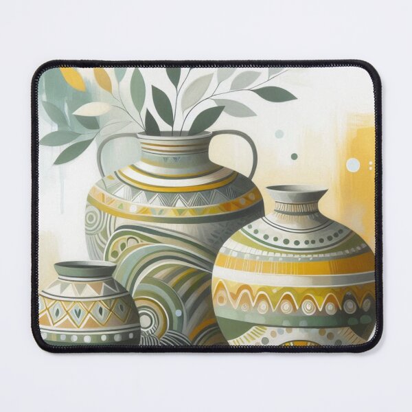 Item preview, Gray, Green, Yellow Painting of Vases with Plant designed and sold by EvaChao.
