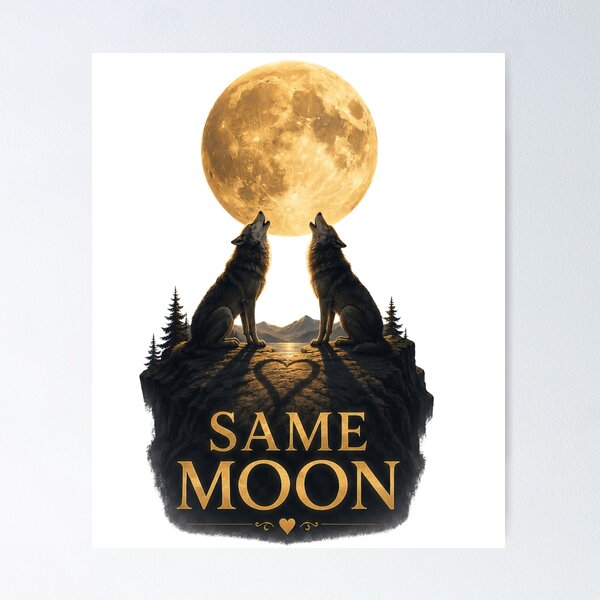 Item preview, Same Moon, Romantic Wolf Moon Design, Mystical Love Aesthetic Art designed and sold by JagrDesigns.