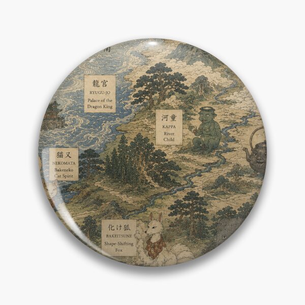 Item preview, Japanese Folklore Map Ukiyo-e Yokai Mythology Art Print designed and sold by Vandy Fullam.