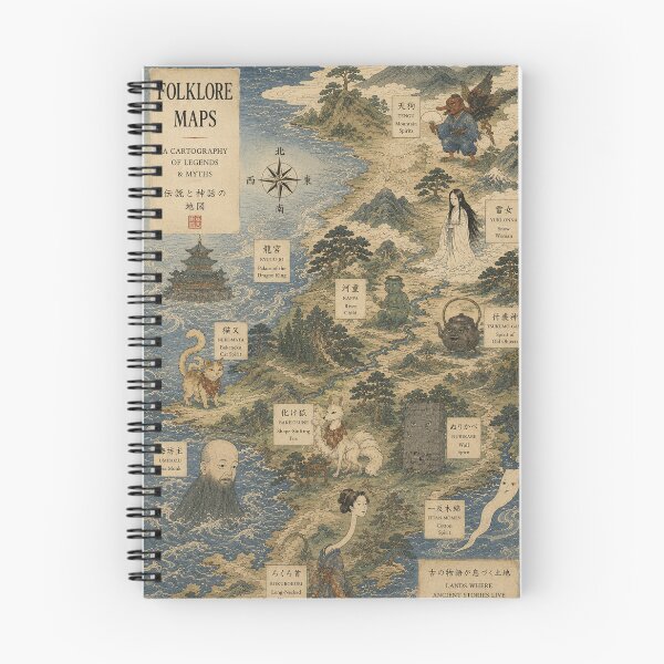 Item preview, Japanese Folklore Map Ukiyo-e Yokai Mythology Art Print designed and sold by Vandy Fullam.