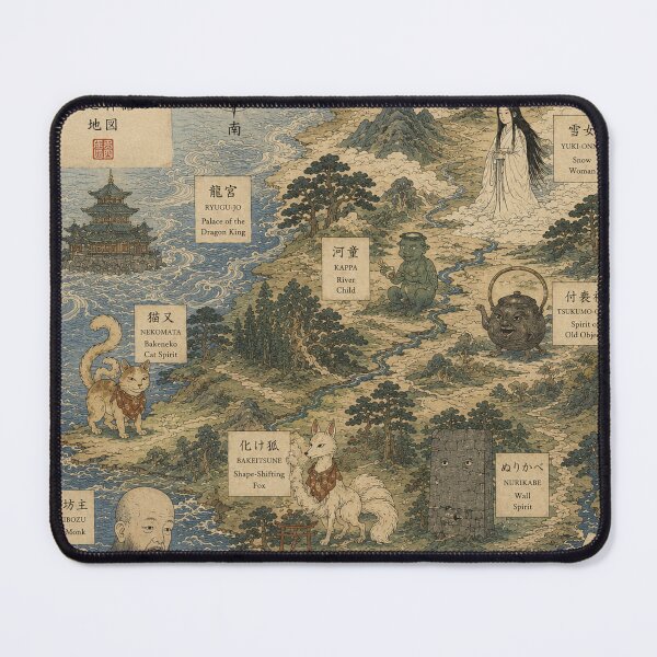 Item preview, Japanese Folklore Map Ukiyo-e Yokai Mythology Art Print designed and sold by Vandy Fullam.