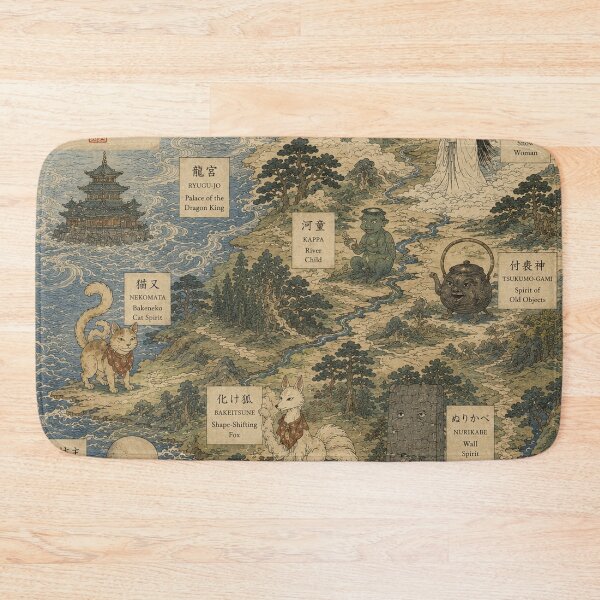 Item preview, Japanese Folklore Map Ukiyo-e Yokai Mythology Art Print designed and sold by Vandy Fullam.