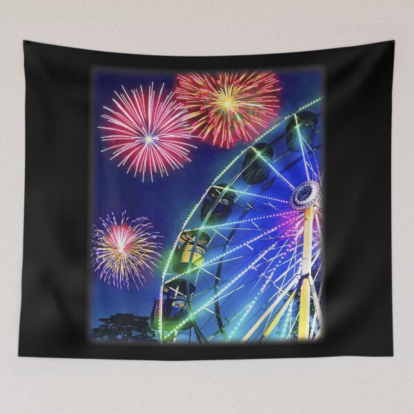 Item preview, Magical Carnival Ferris Wheel Colorful Fireworks Patriotic Night Summer Festival Art designed and sold by KrystinaGiGi.