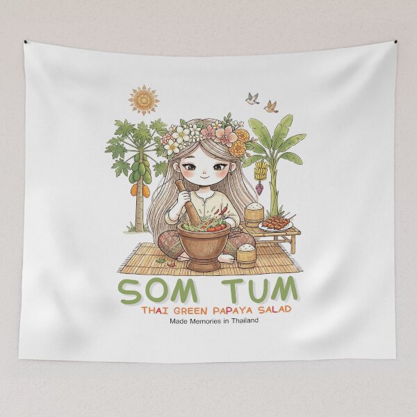 Item preview, Som Tum Cute Thailand Travel Girl | Thai Green Papaya Salad Kawaii Graphic | Welcome Thailand Foodie Vacation Art designed and sold by Beeform.