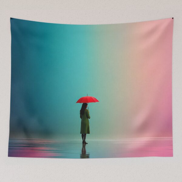 Item preview, Minimalist Woman with Red Umbrella Colorful Reflection Art designed and sold by PrimePrintLab.