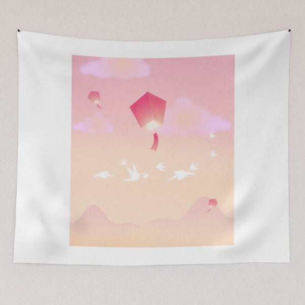 Item preview, Dreamy Sky Lanterns Floating Pastel Aesthetic Landscape designed and sold by Rehnair.