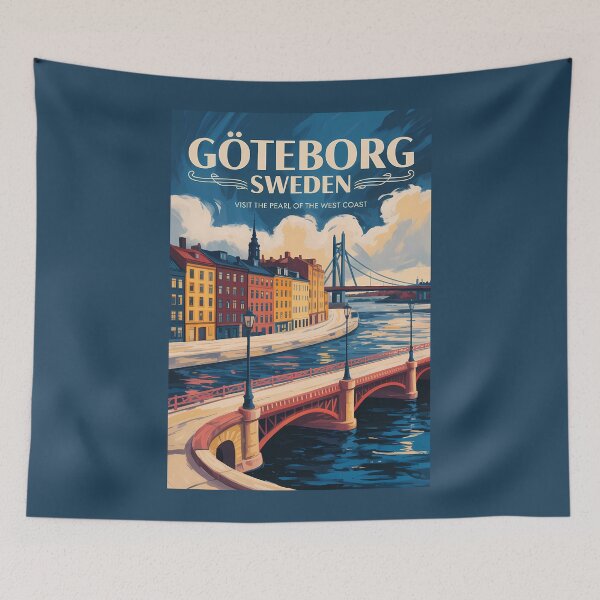 Item preview, Gothenburg Sweden Waterfront Illustration Travel Art Vintage designed and sold by KrisSidDesigns.