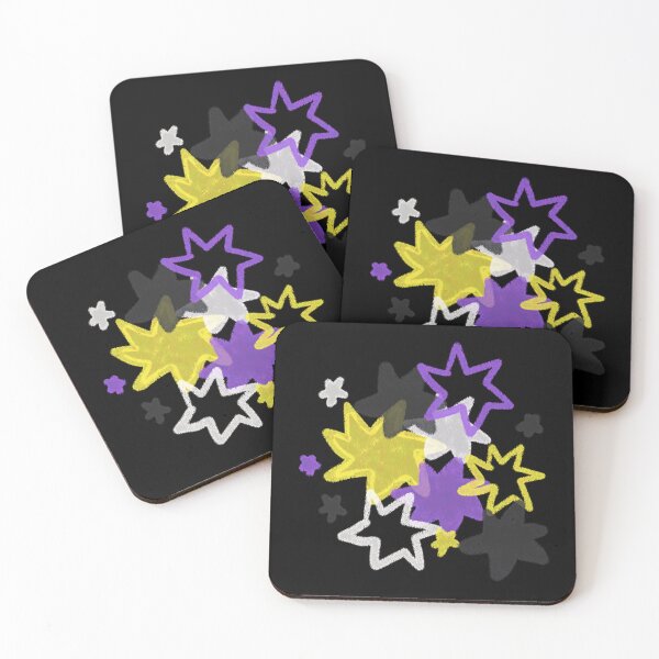Item preview, Non-Binary Starry Pride Flag Art | Yellow, Gray, Purple and White Star Burst Design in Black Background designed and sold by ghostieking.