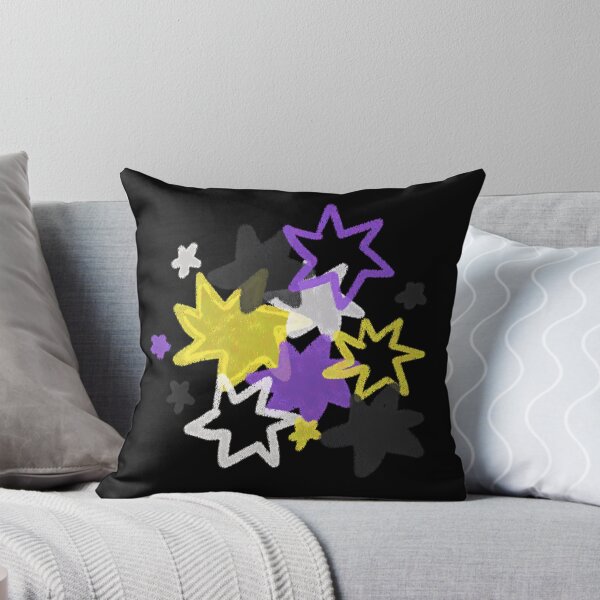 Item preview, Non-Binary Starry Pride Flag Art | Yellow, Gray, Purple and White Star Burst Design in Black Background designed and sold by ghostieking.