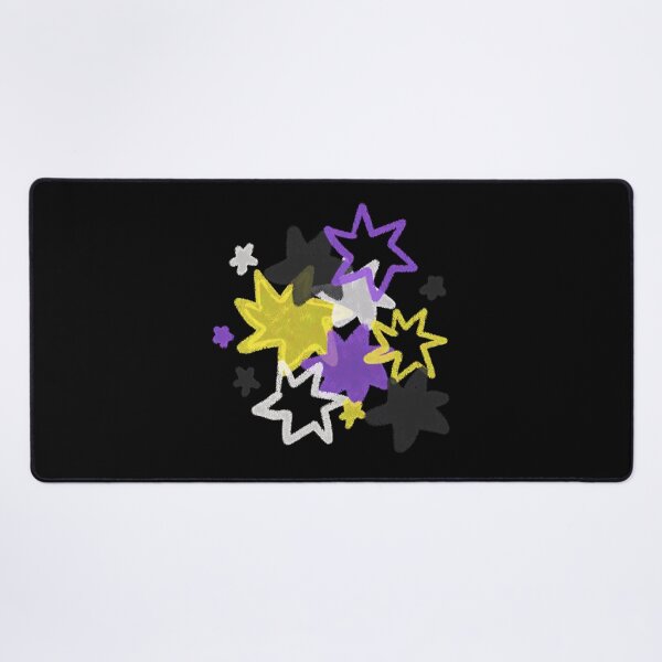 Item preview, Non-Binary Starry Pride Flag Art | Yellow, Gray, Purple and White Star Burst Design in Black Background designed and sold by ghostieking.