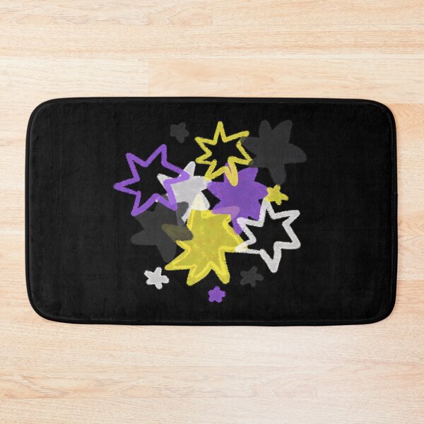 Item preview, Non-Binary Starry Pride Flag Art | Yellow, Gray, Purple and White Star Burst Design in Black Background designed and sold by ghostieking.