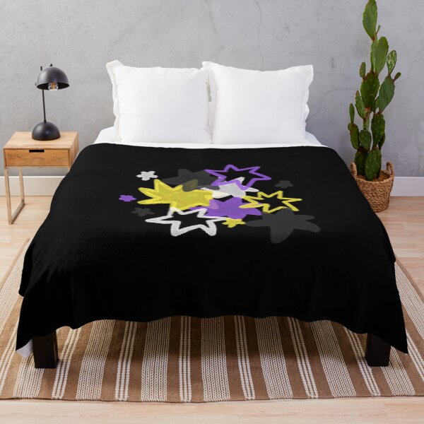 Item preview, Non-Binary Starry Pride Flag Art | Yellow, Gray, Purple and White Star Burst Design in Black Background designed and sold by ghostieking.