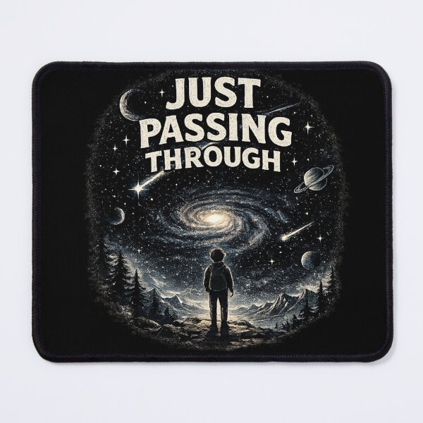 Item preview, Just Passing Through Cosmic Aesthetic Quote T-Shirt Design designed and sold by MrDev.