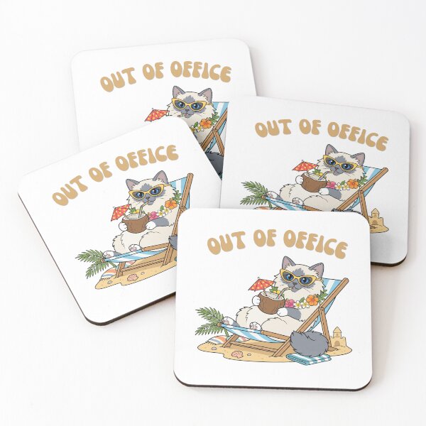 Item preview, Out of Office Vacation Cat Tropical Beach Retro Summer designed and sold by Snowy Studio Designs.