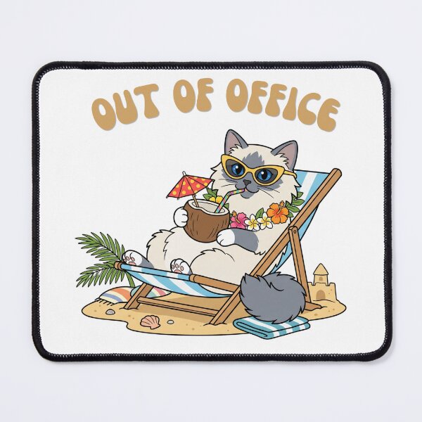 Item preview, Out of Office Vacation Cat Tropical Beach Retro Summer designed and sold by Snowy Studio Designs.
