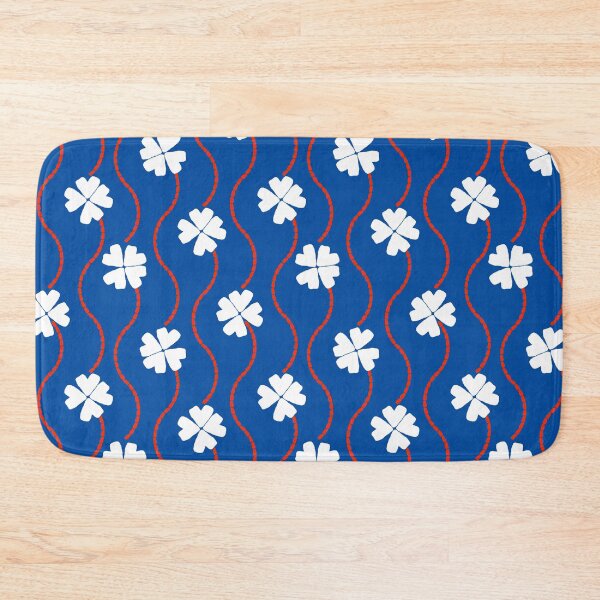 Item preview, White Four Leaf Clovers and Red Lines on Blue with Painterly Texture designed and sold by ArtyFridgees.