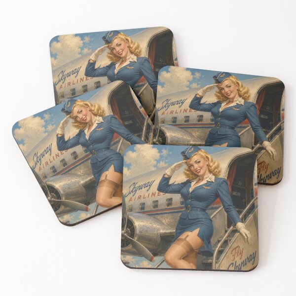 Item preview, Vintage Airline Stewardess Pin Up Retro 1950s Aviation Glamour Art designed and sold by MissSaylor.