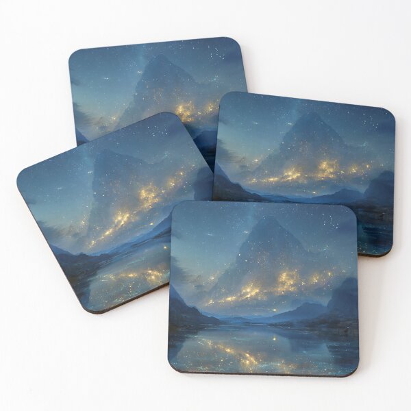 Item preview, starry night sky over a mountain lake designed and sold by wallpapersarts.
