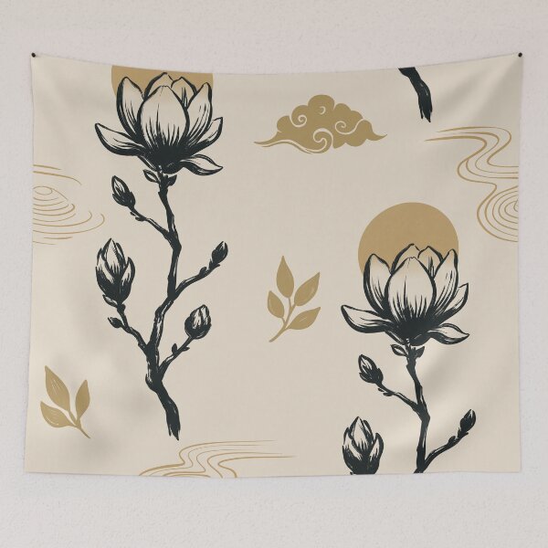 Item preview, Japanese Magnolia Pattern | Neutral Zen Botanical Aesthetic Design designed and sold by MonNoir.