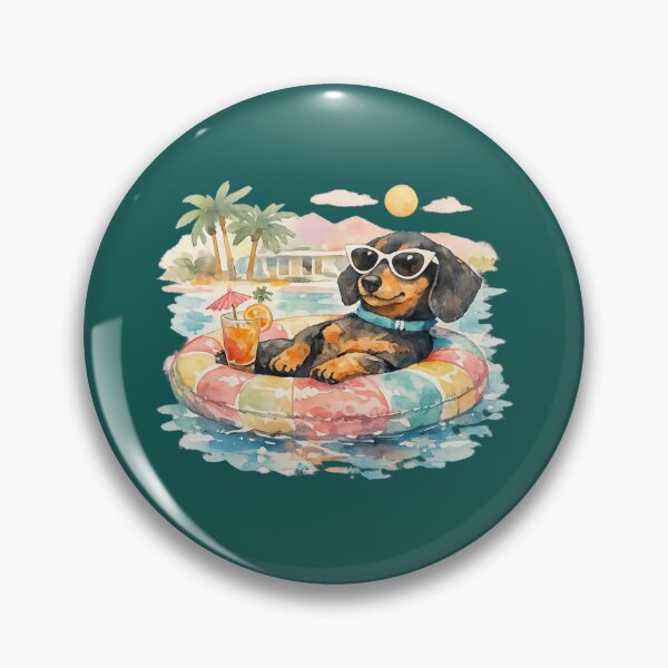 Item preview, Dachshund Relaxing In Pool Float With Cocktail Watercolor  designed and sold by BoldandTako.