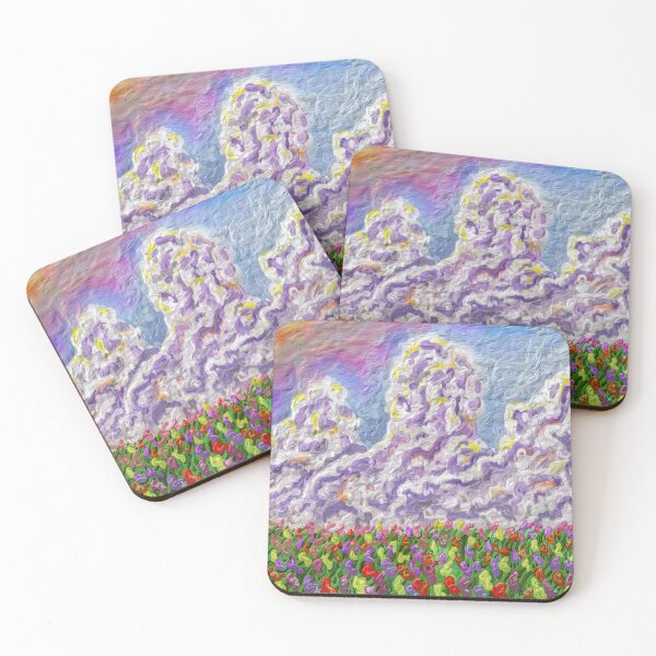 Item preview, Field of Colorful Tulips, Clouds, Textured Painting, Spring Art designed and sold by Keltoi-art.