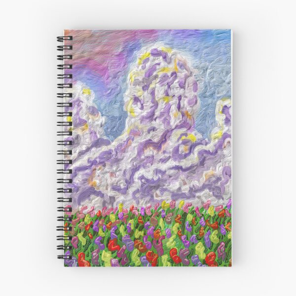 Item preview, Field of Colorful Tulips, Clouds, Textured Painting, Spring Art designed and sold by Keltoi-art.